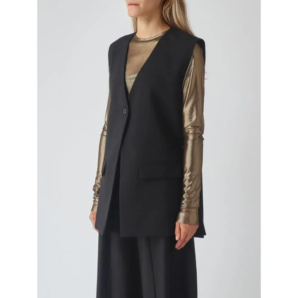 Meimeij Women Meimeij Single-Breasted Wool Blend Tailored Waistcoat With V-Neck